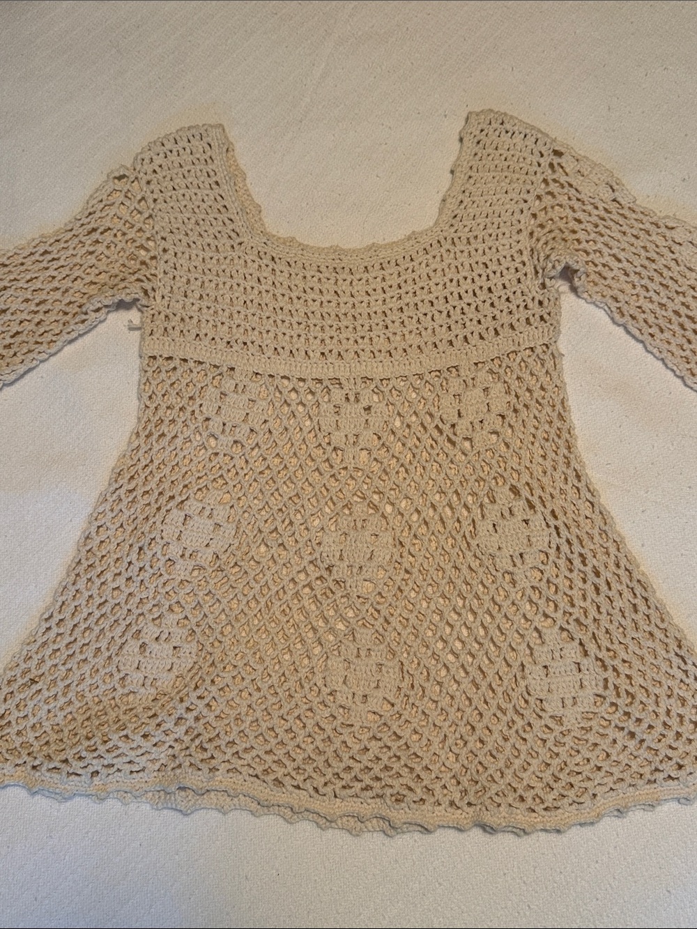 Crochet Knit Women's Sweater Tunic - Cream XS
